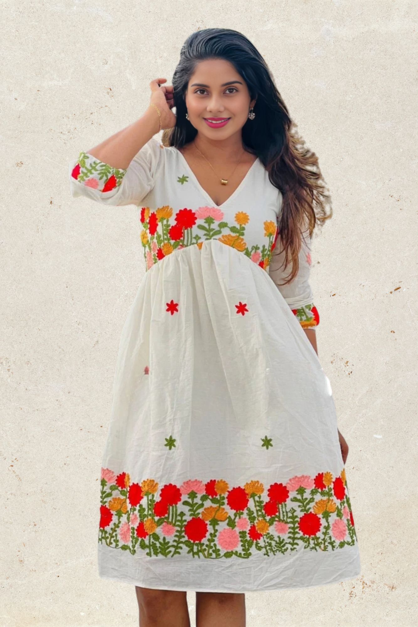 Floral White Cotton Dress – NRMO405
