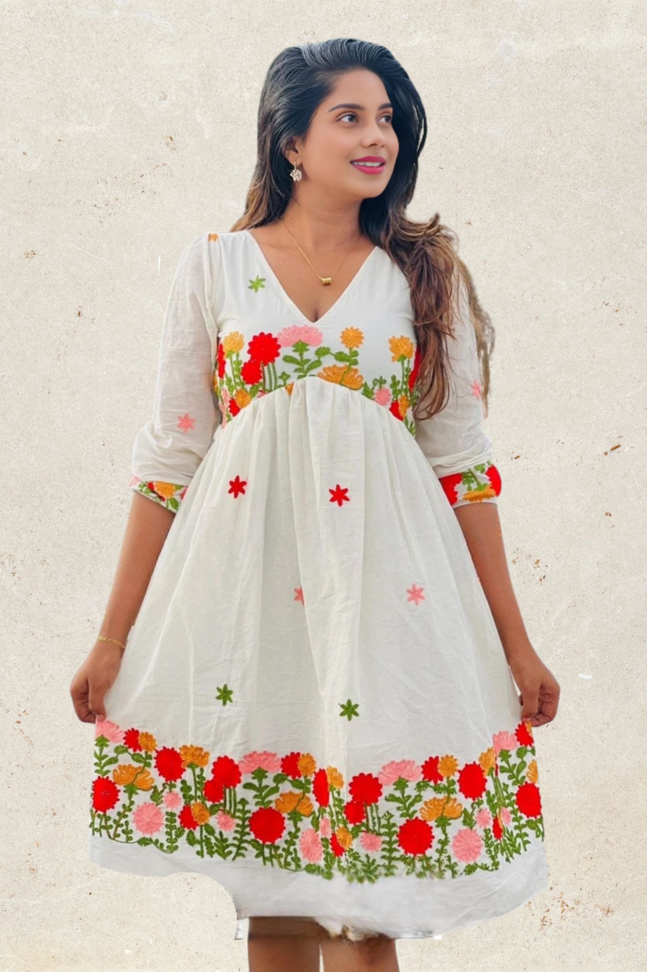 Floral White Cotton Dress – NRMO405 - Image 2