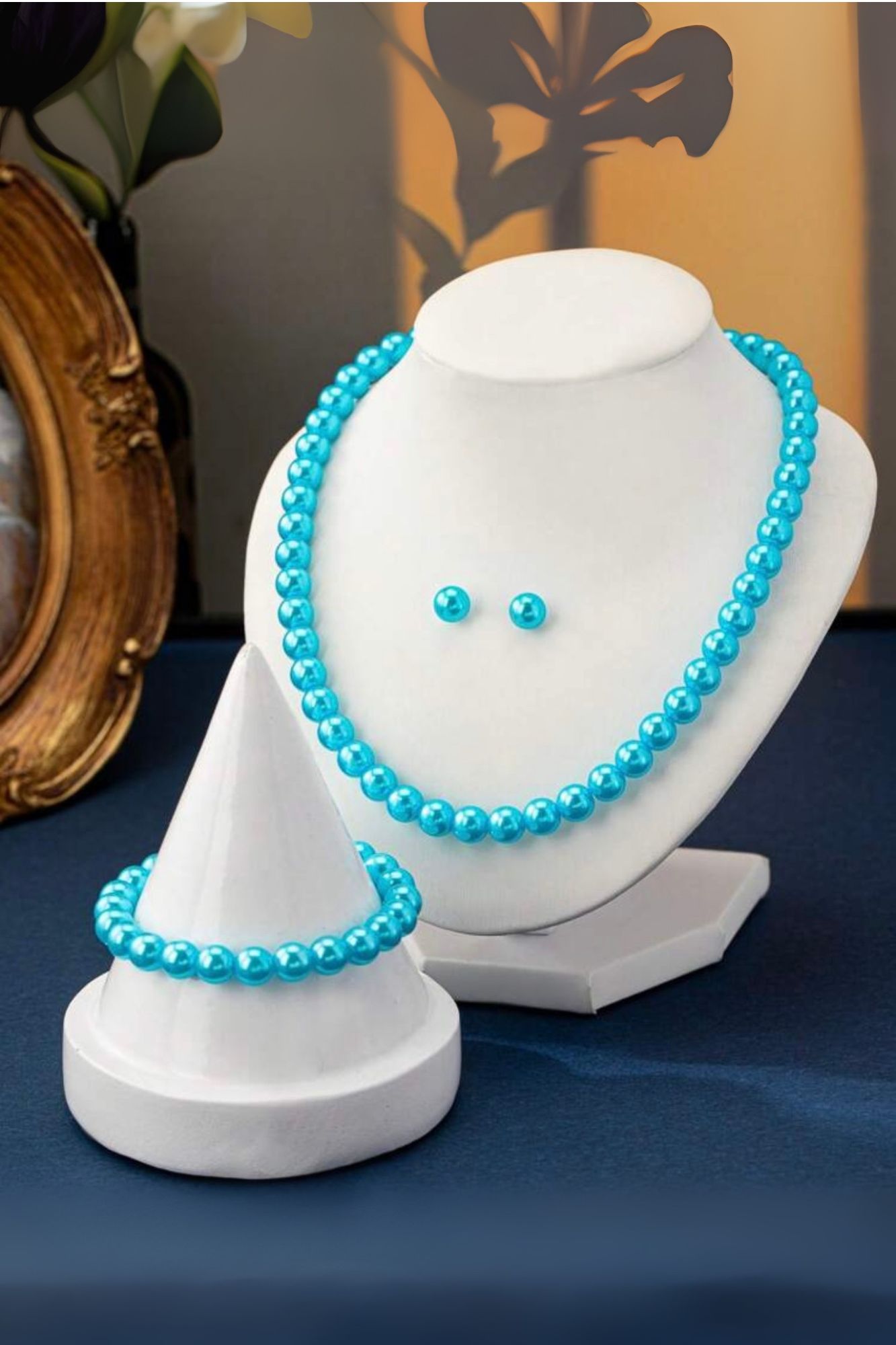 Faux Pearl beaded Necklace , Bracelet and Earrings- NRSH505