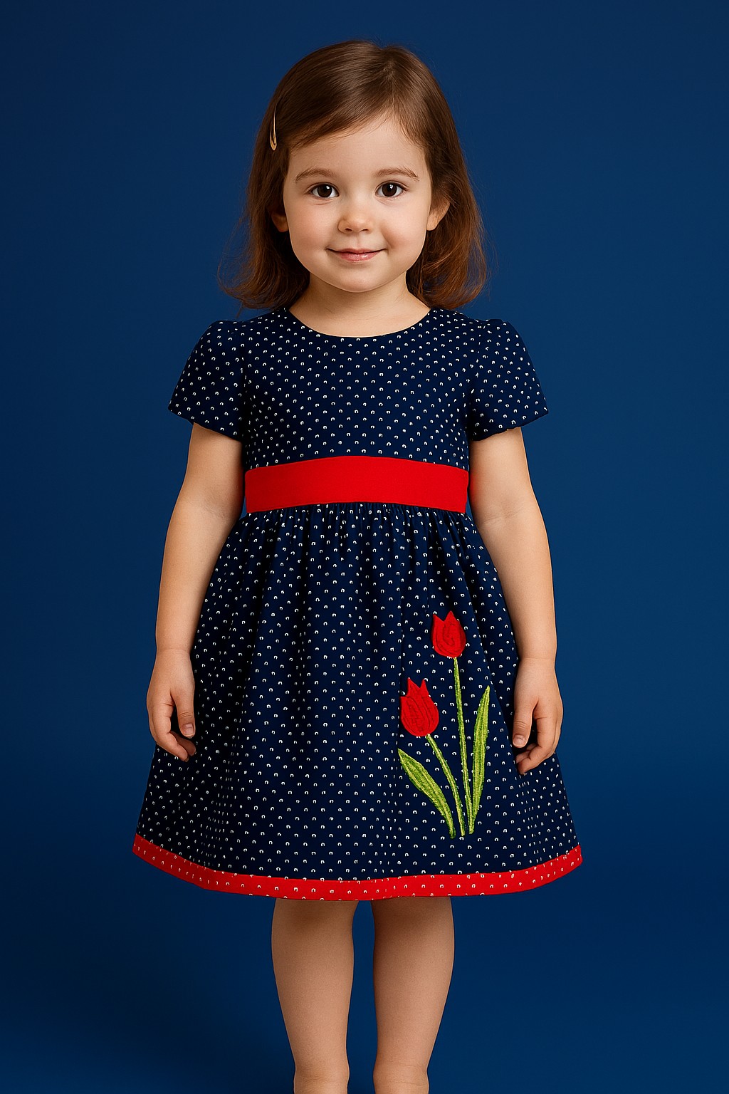 🌷 Blue Tulip – Girls’ Polka Dot Dress - NRTT002