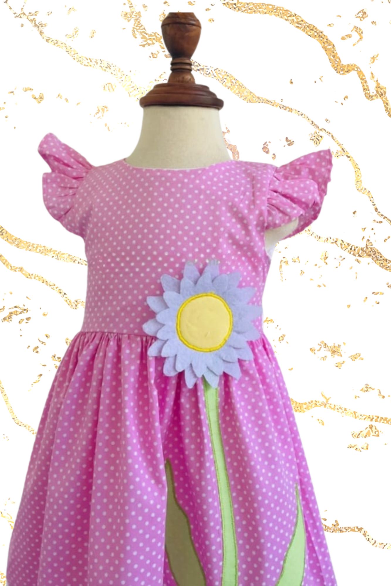 🌼Daisy Pink Dot – Girls’ Polka Dot Dress - NRTT003 - Image 2