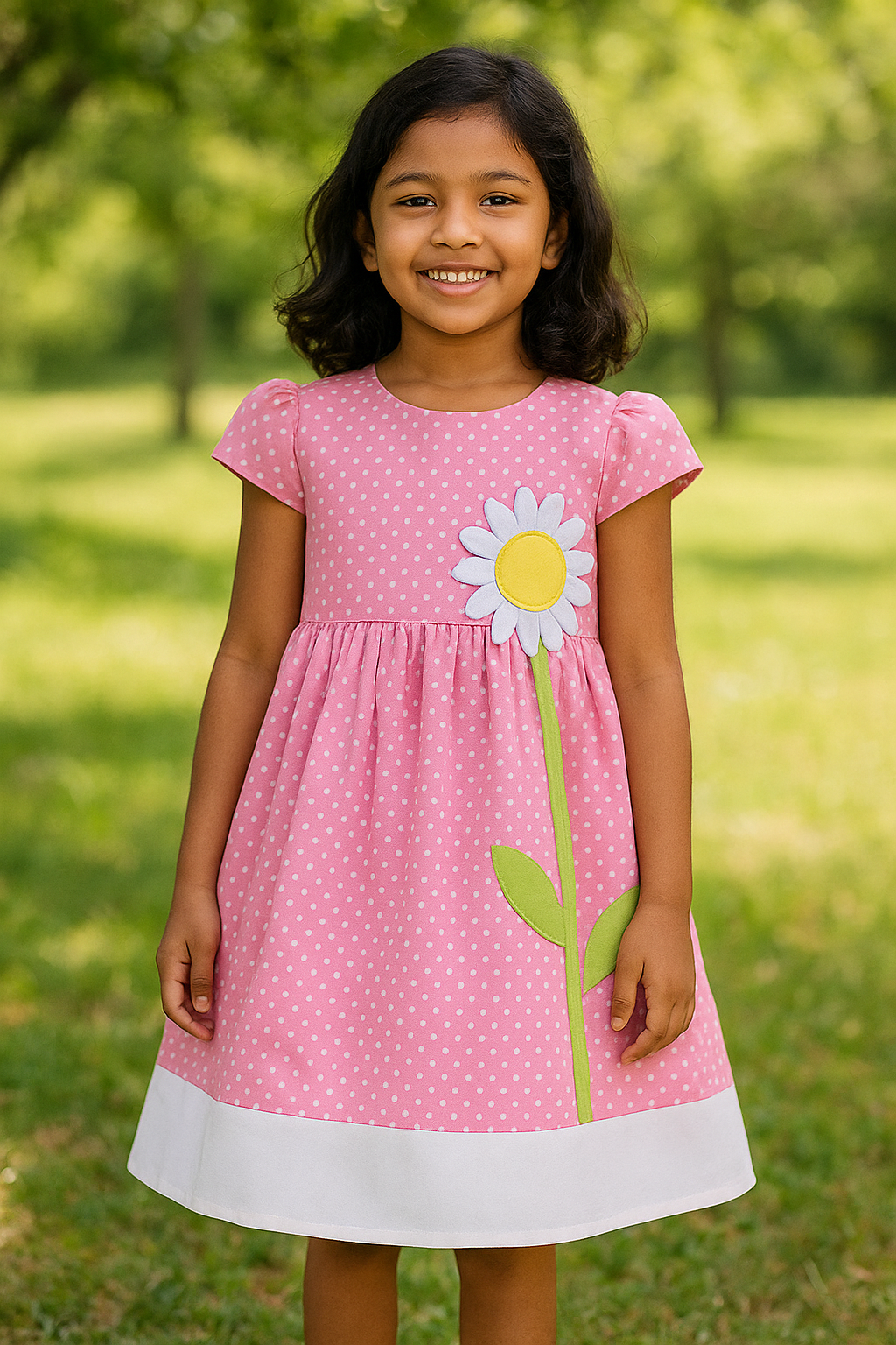 🌼Daisy Pink Dot – Girls’ Polka Dot Dress - NRTT003