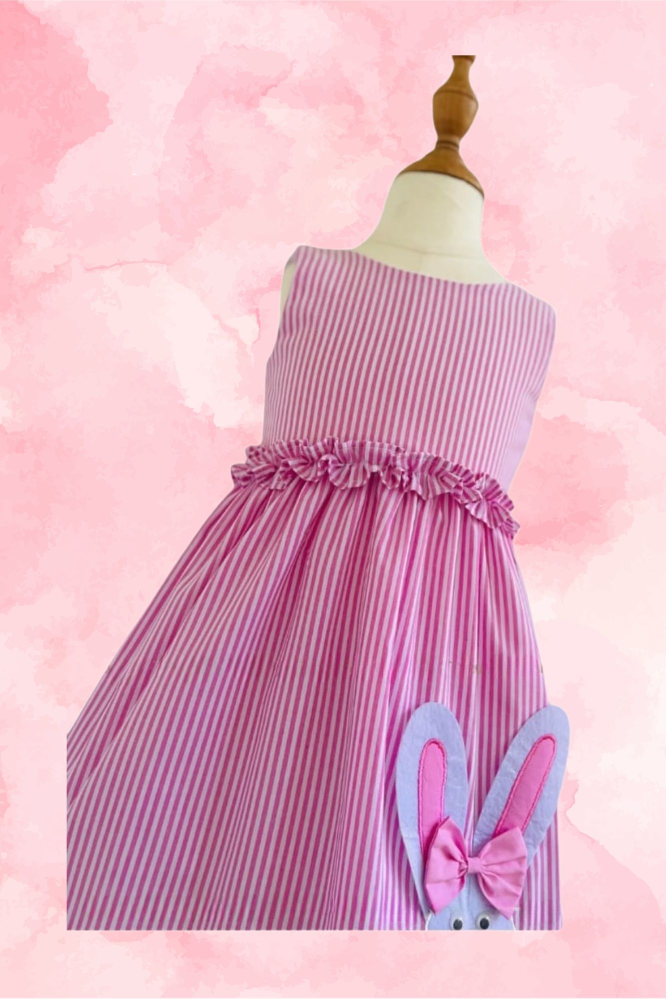 🐰💖Hoppy Striped – Girls’ Bunny Dress - NRTT004 - Image 2