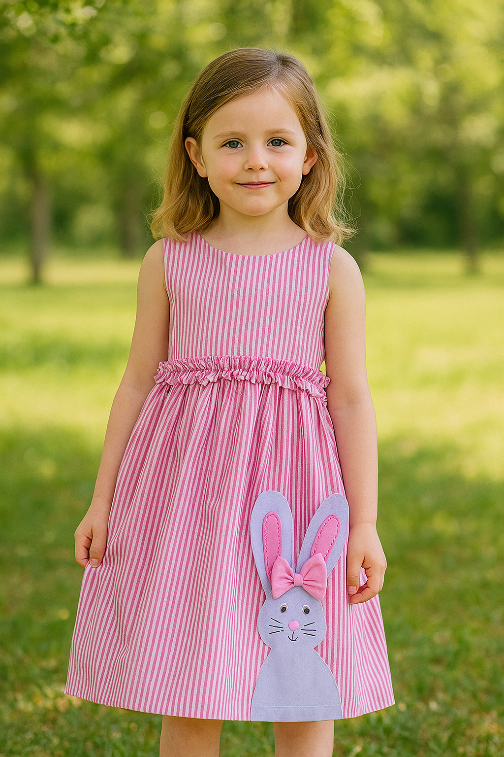 🐰💖Hoppy Striped – Girls’ Bunny Dress - NRTT004