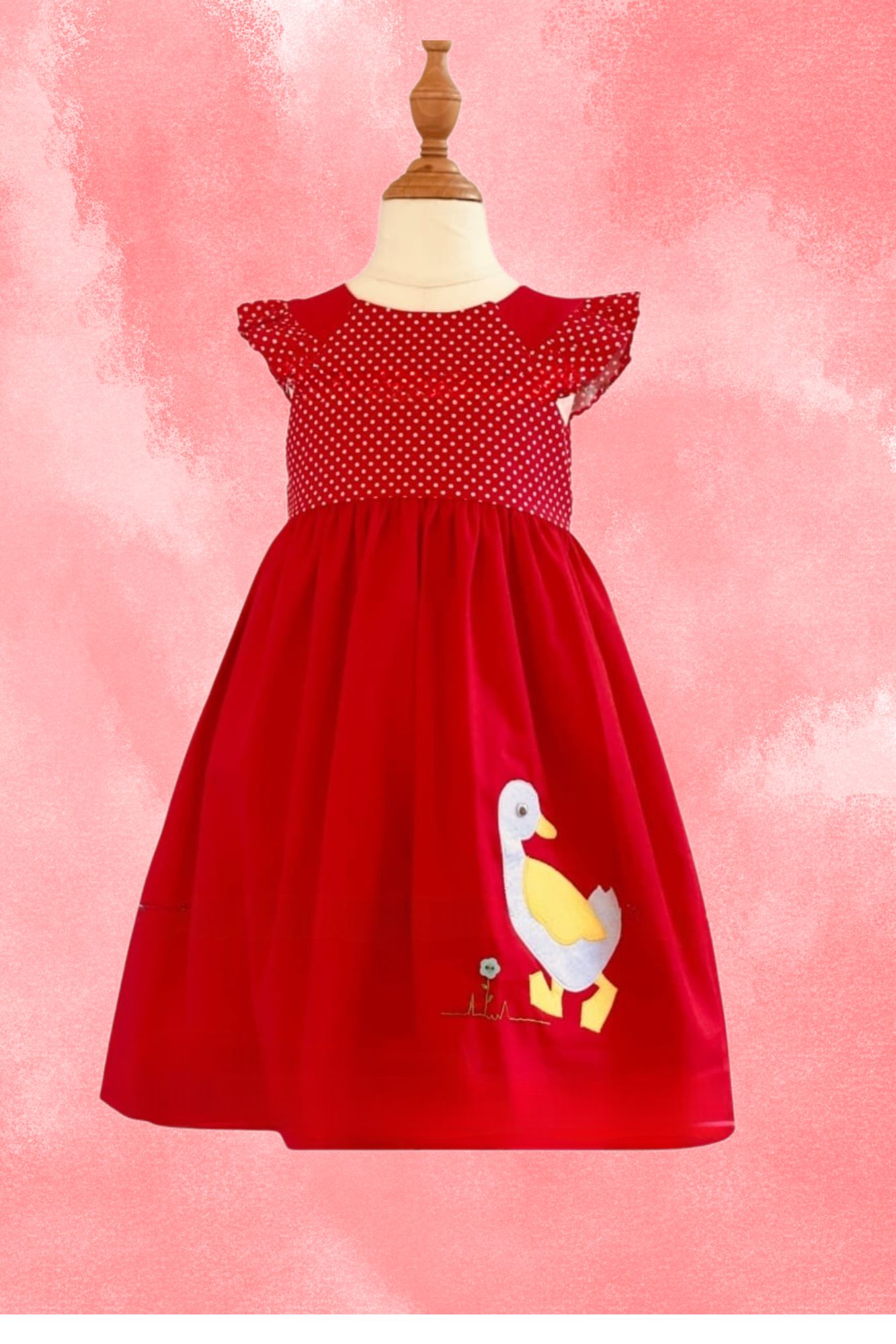 🦆 PlayfulDuck – Girls' Polka Dot Dress with Duck Appliqué - NRTT008