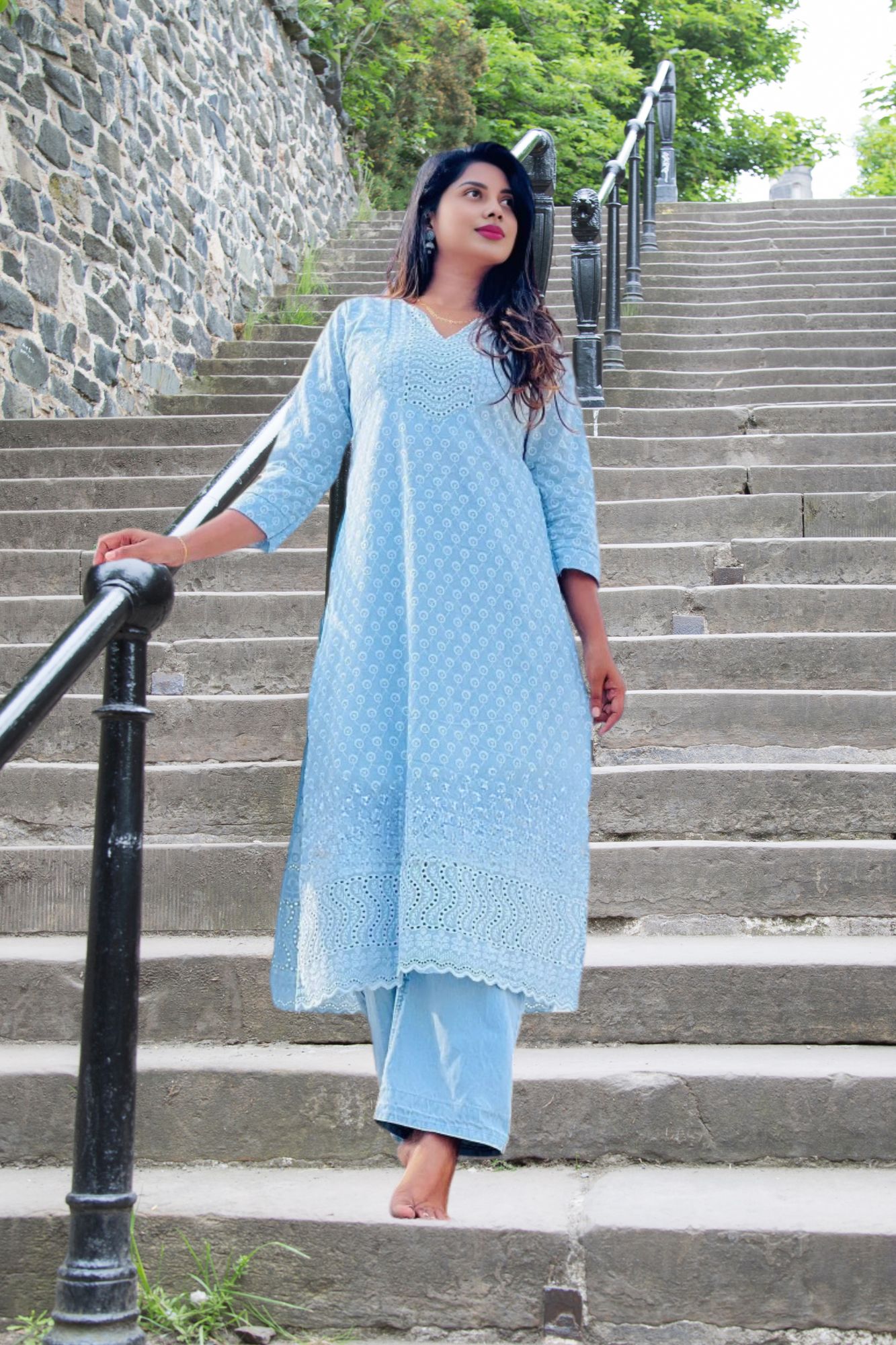 Women's Casual Light Blue Kurta - Only the Kurta Top- NRMO411