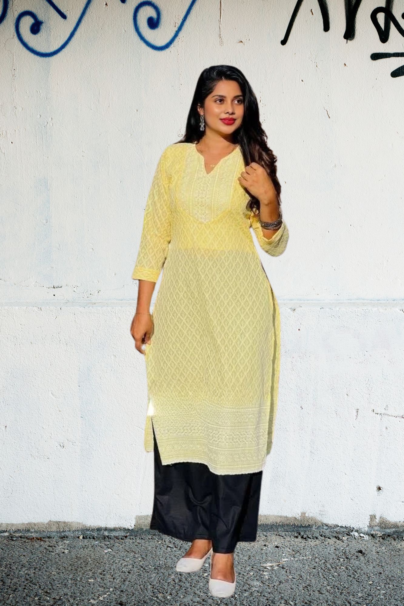 Women's Casual Light Yellow Kurta - Only the Kurta Top- NRMO410