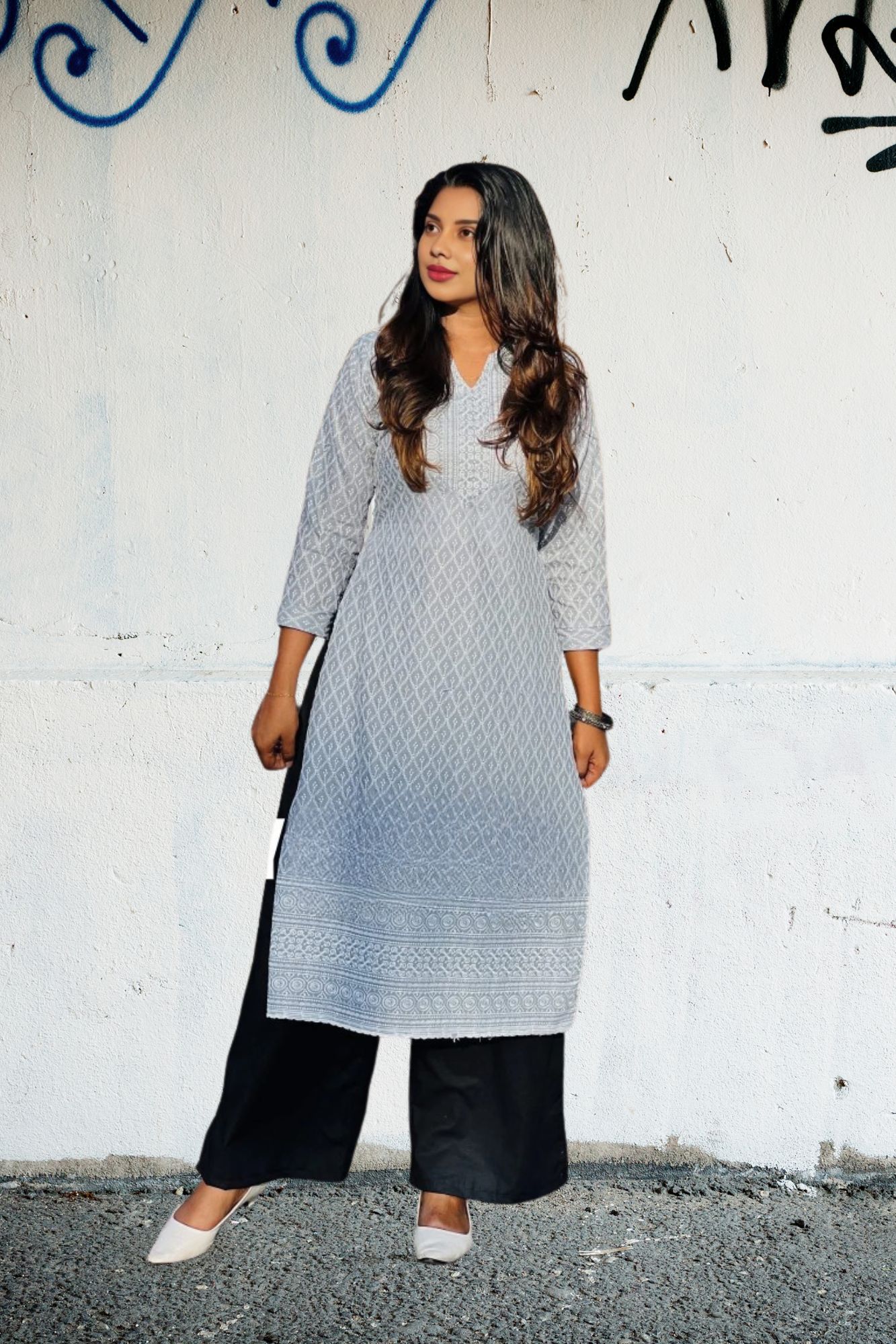 Women's Casual Light Grey Kurta - Only the Kurta Top- NRMO412