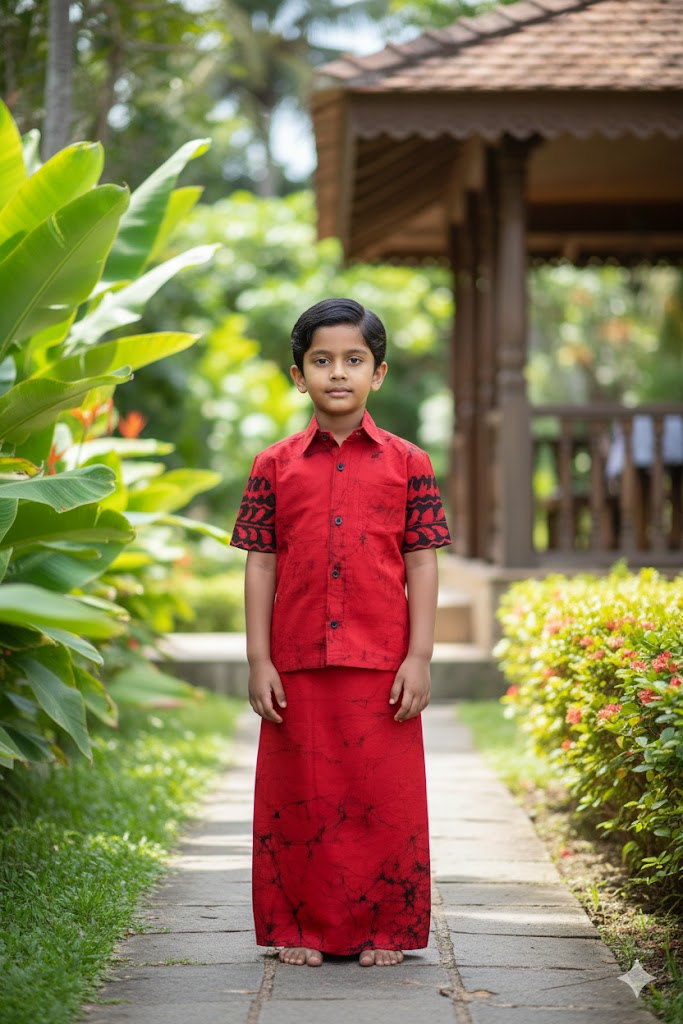 Red and Black Boys Batik Shirt Sarong Kit - NRGB505