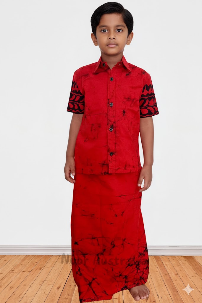 Red and Black Boys Batik Shirt Sarong Kit - NRGB505 - Image 3