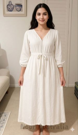 Elegant White Sri Lankan Dress with Zipper– NRDRS002