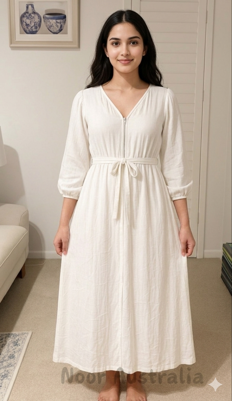 Elegant White Sri Lankan Dress with Zipper– NRDRS002
