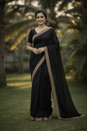 Black Saree with Gold Border - NRIS013
